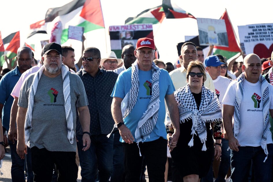 Président cubain mène marche de solidarité avec Palestine
