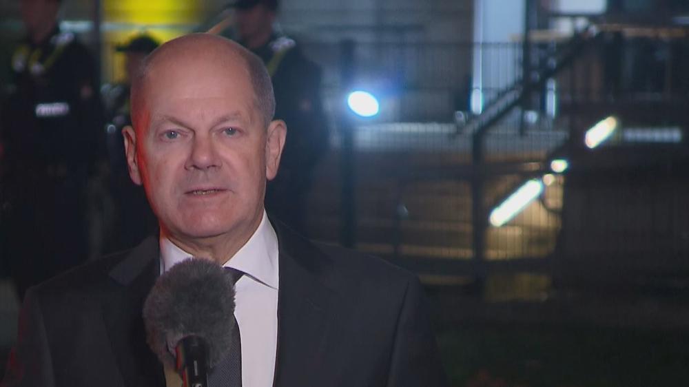 Olaf Scholz lors de la commémoration du massacre du 7 octobre.